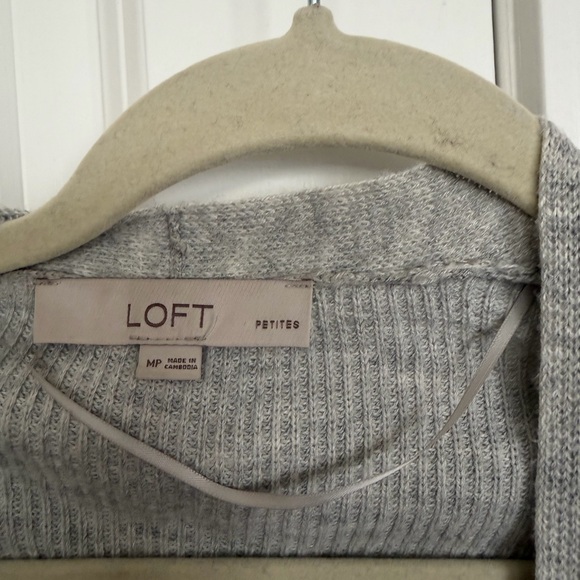 LOFT Light Gray Open-Front Ribbed Cardigan - Picture 2 of 3